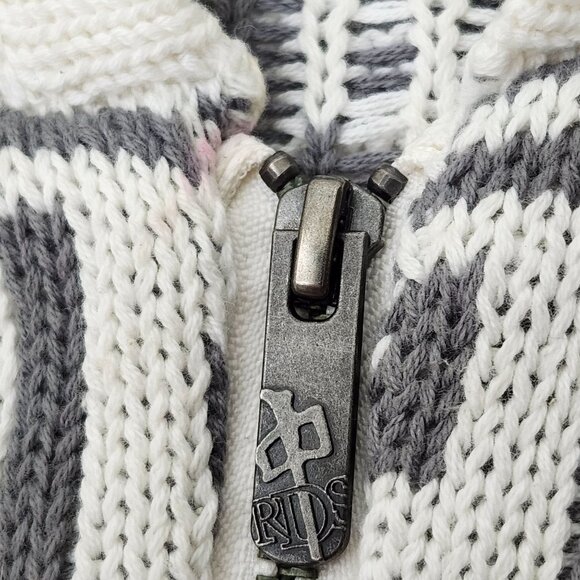 RDS Red Dragon Hooded Sweater White Gray Cotton Knit Zip-Up Tribal Pattern XS - Picture 14 of 14